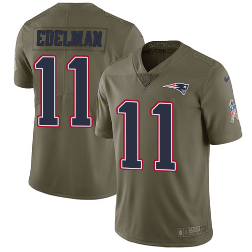 Nike Patriots #11 Julian Edelman Olive Men's Stitched NFL Limited Salute To Service Jersey - Click Image to Close